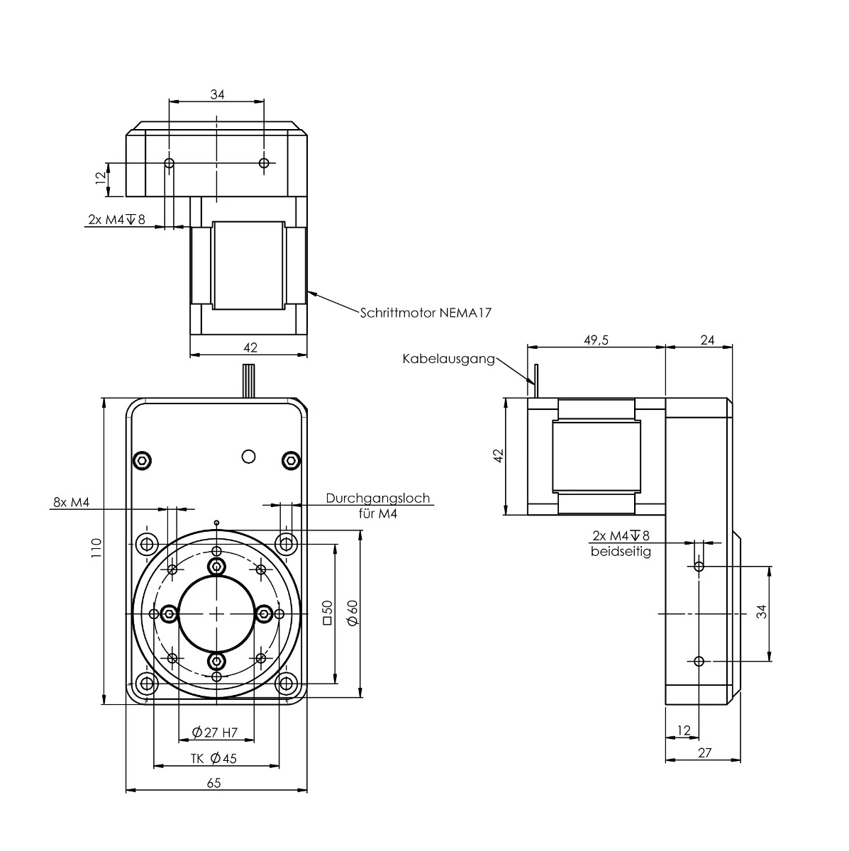 Abmessungen Motordrehachse MDT360060-QN