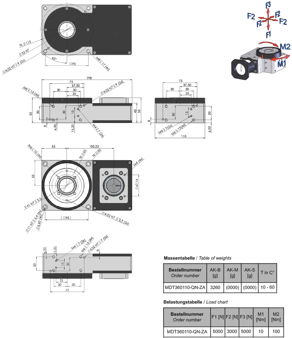 Abmessungen Motordrehachse MDT360110-QN-Line