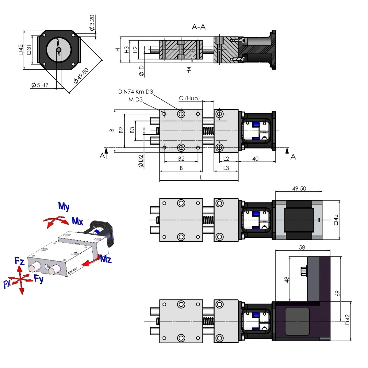 Abmessungen Spindeltisch MPT2408-AK-B