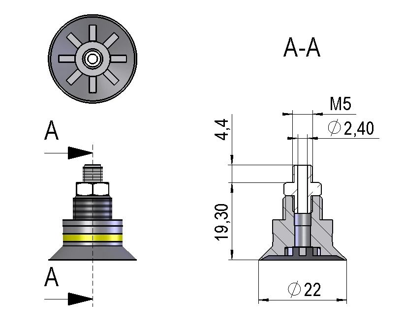 Abmessungen Saugnapf SN-M5-DM22