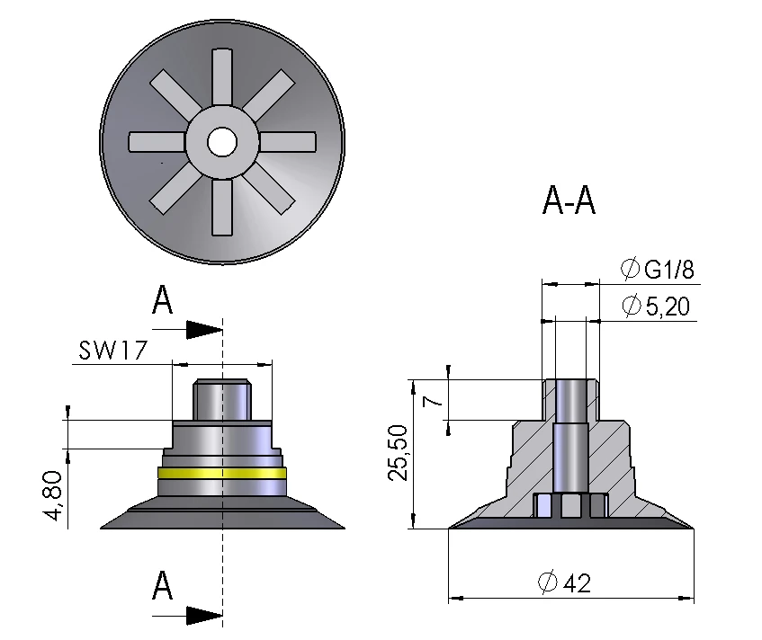 Abmessungen Saugnapf SN-G1/8-DM42
