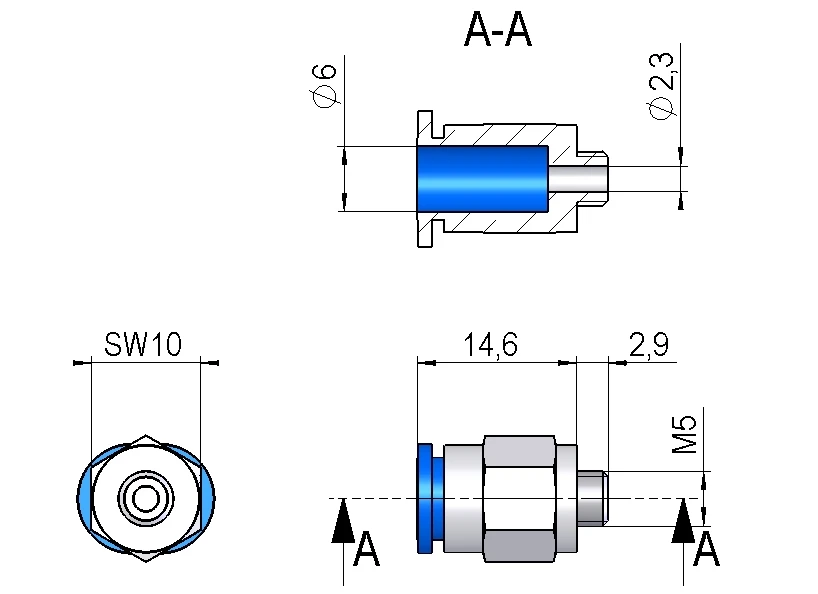 Abmessungen Steckverschraubung VG-M5-S6