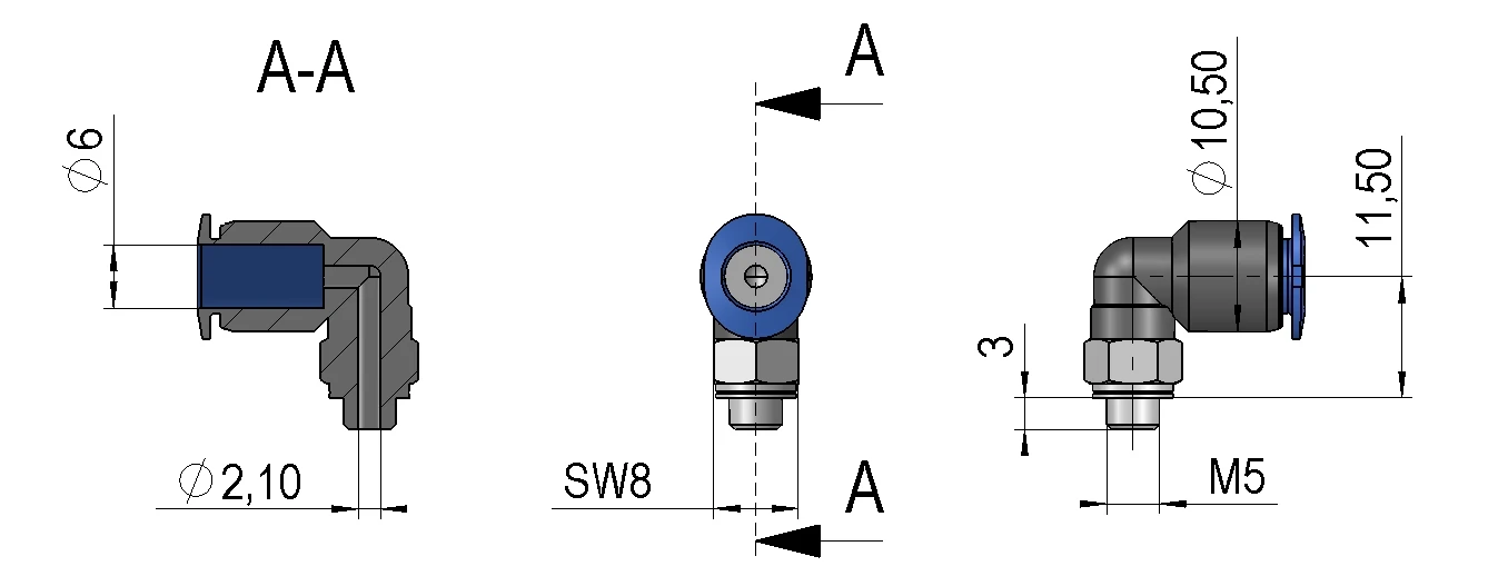 Abmessungen Steckverschraubung VW-M5-S6