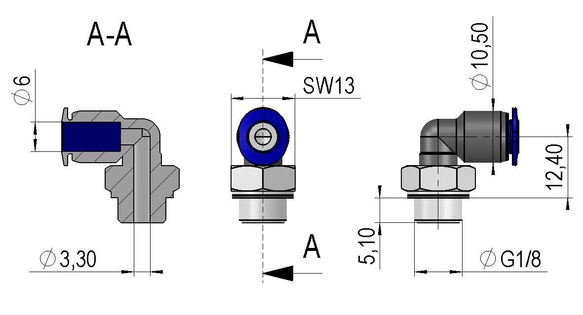 dimensions threaded union elbow VW-G1/8-S6